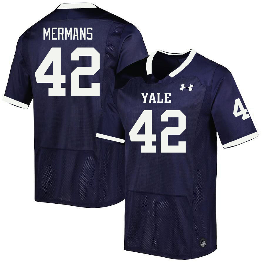 Men-Youth #42 Spencer Mermans Yale Bulldogs 2023 College Football Jerseys Stitched Sale-Blue